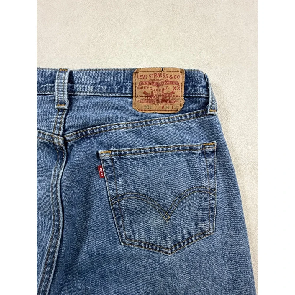Levis 501 Original Straight Leg Jeans Medium Wash Blue Cotton W34 L32 Mens